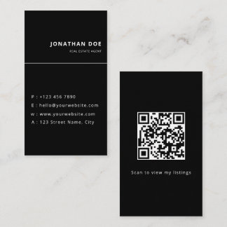 Carte De Visite Luxury Vertical Black QR Code Realtor 