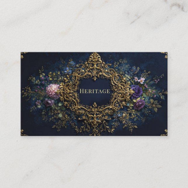 Carte De Visite Luxury Victorian Ornate Gold Floral and Jewel Tone (Devant)