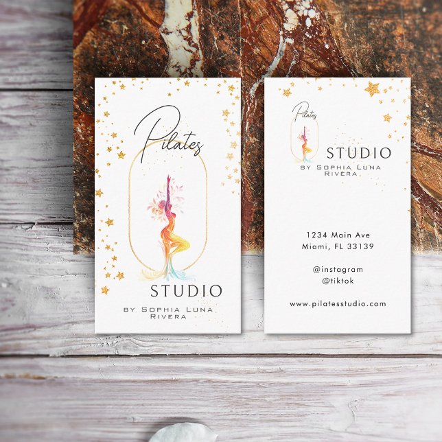 Carte De Visite Luxury Wellness Yoga Beauty Studio Golden Stars  (Wellness Yoga Beauty Studio Golden Celestial Business Card)