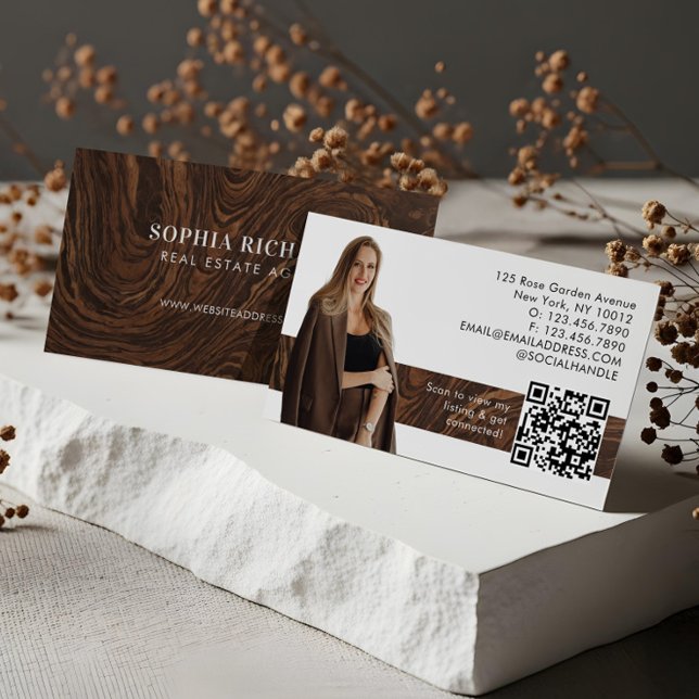 Carte De Visite Luxury Woodgrain Professional Real Estate Photo (Luxury Woodgrain Professional Real Estate Photo Business Card)