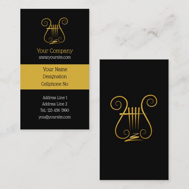 Carte De Visite Lyre dorée verticale (Devant / Derrière)