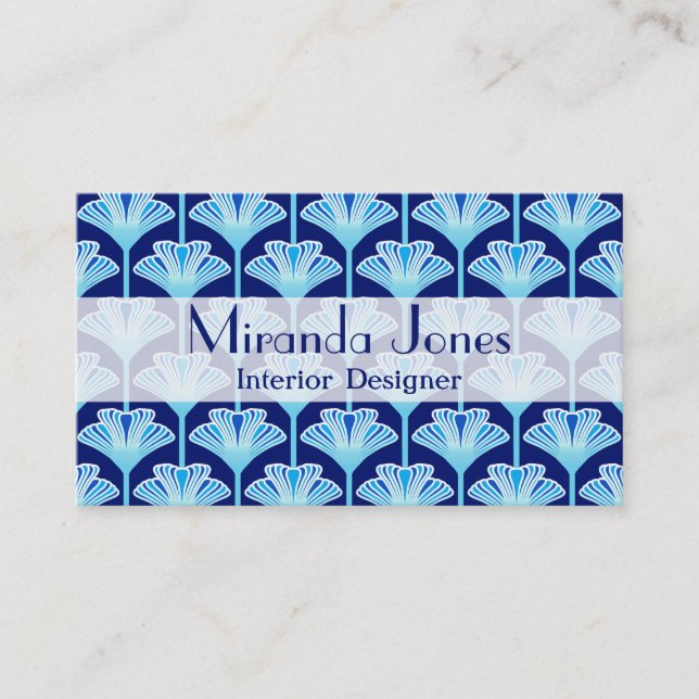 Carte De Visite Lys Art Déco, Bleu Cobalt, Aqua et Blanc (Devant)