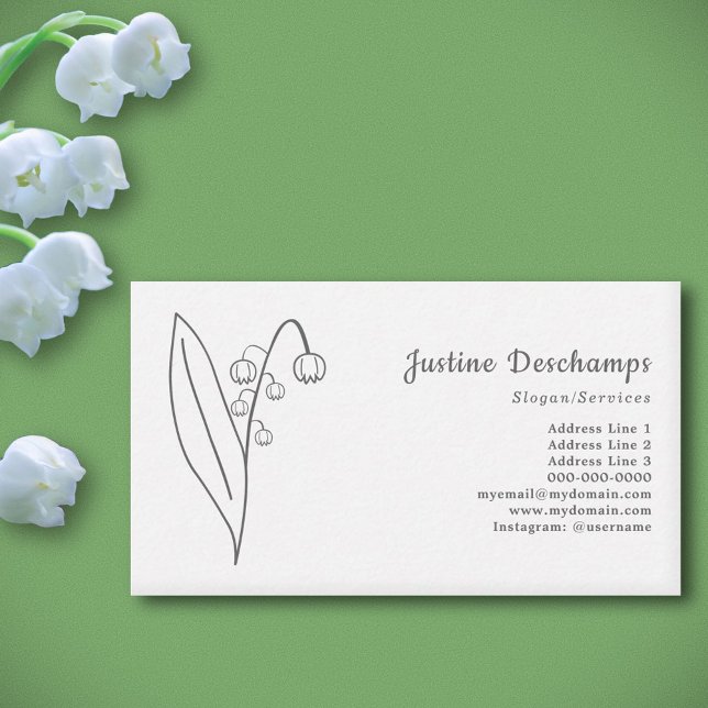 Carte De Visite Lys botanique de la vallée Line Art Flower (Botanical Lily of the Valley Line Art Business Card)