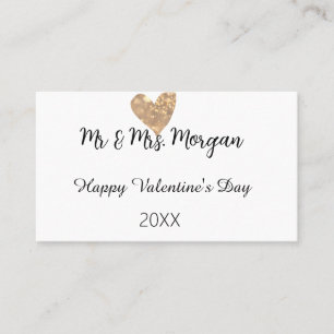 Carte De Visite M & Mme nom joyeuse Saint-Valentin cœur doré
