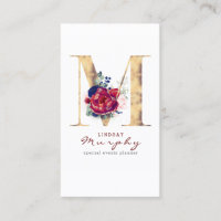 M Monogram Burgundy Gold et Navy Blue Floral