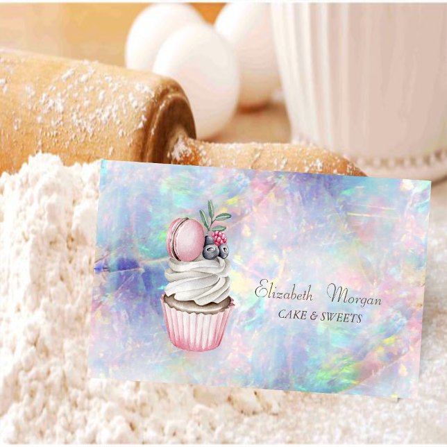 Carte De Visite Macaron d'aquarelle moderne Bokeh Holographique, O (Créateur téléchargé)