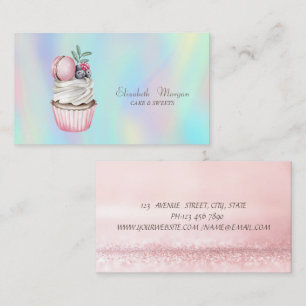 Carte De Visite Macaron Holographique Aquarelle Bokeh Moderne