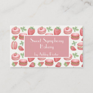 Carte De Visite Macaron Rose et Fraise Aquarelle Entreprise de Bou