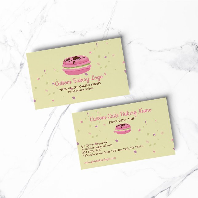 Carte De Visite Macaron Stars Élégant (BAKERY PASTRY CHEF COOK CAKE event planner business)