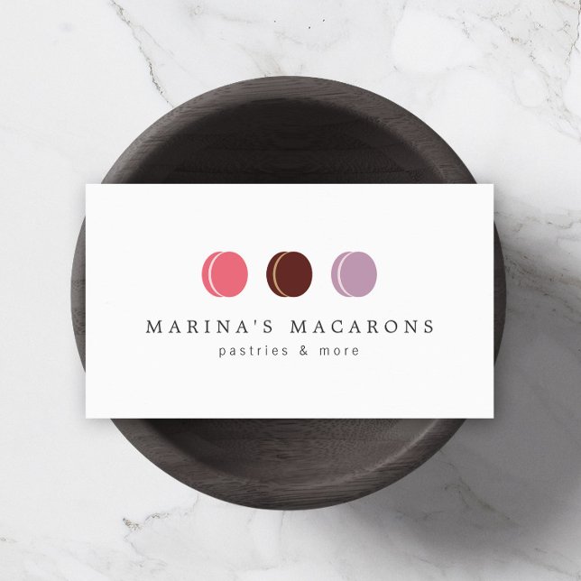 Carte De Visite MACARON TRIO LOGO 3 en français sur blanc (Créateur téléchargé)
