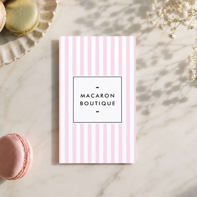 Carte De Visite Macaronnerie aux rayures roses rétro (Créateur téléchargé)