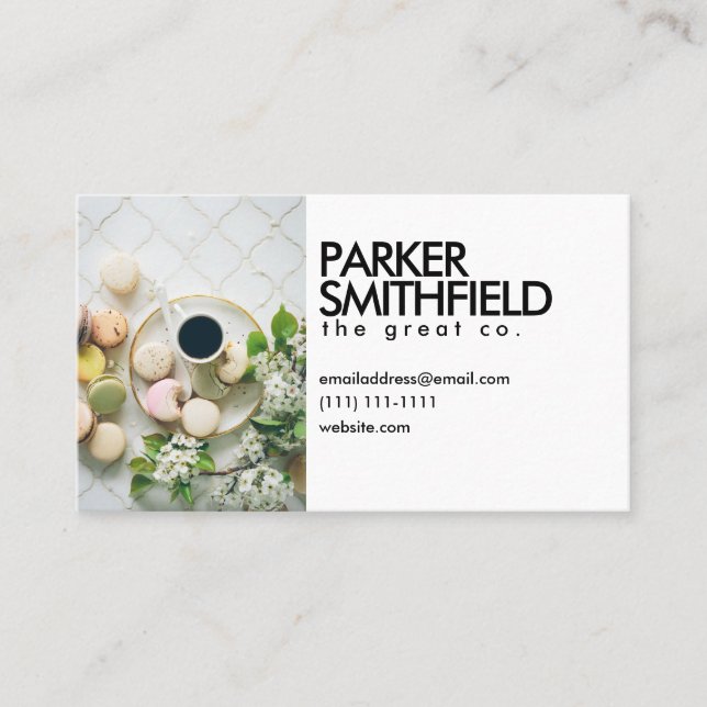 Carte De Visite Macarons à la mode de café-restaurant (Devant)