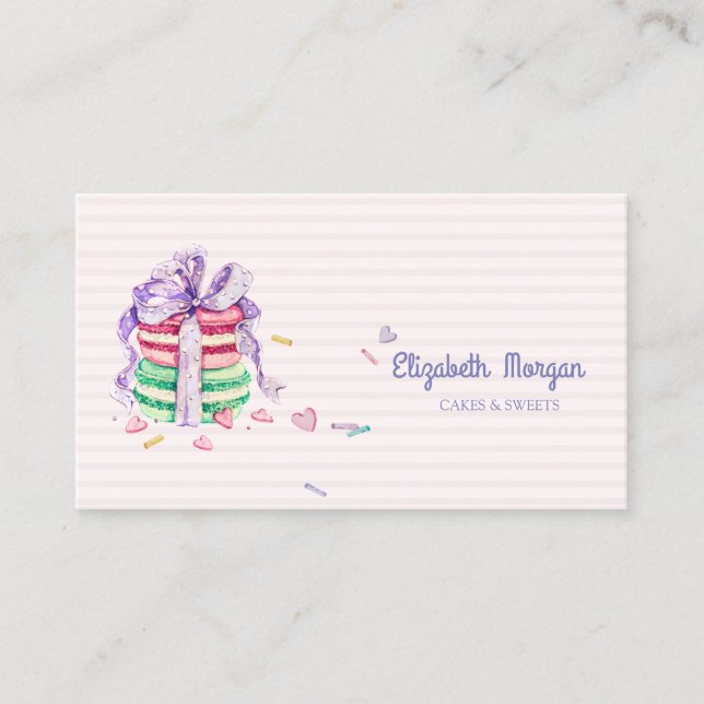 Carte De Visite Macarons Élégants Modernes, Friandises, Rayés (Devant)