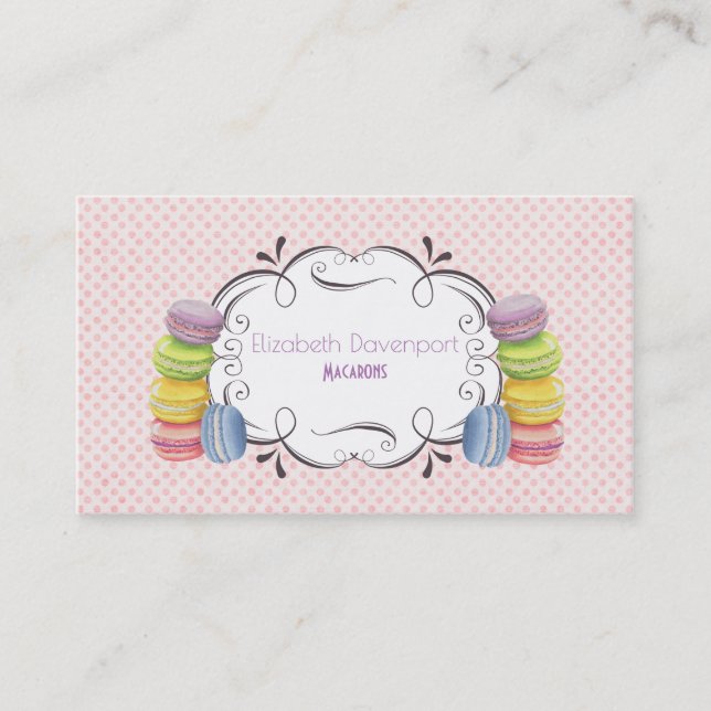 Carte De Visite Macarons Français Dessert dans Pastel Aquarelles (Devant)
