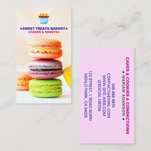 Carte De Visite Macarons Pâtissier | Macarons Boulangerie Logo  (Devant / Derrière)