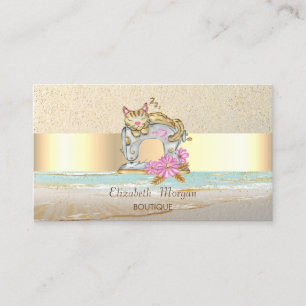 Carte De Visite Machine à coudre Chat Or Confetti, Rayure