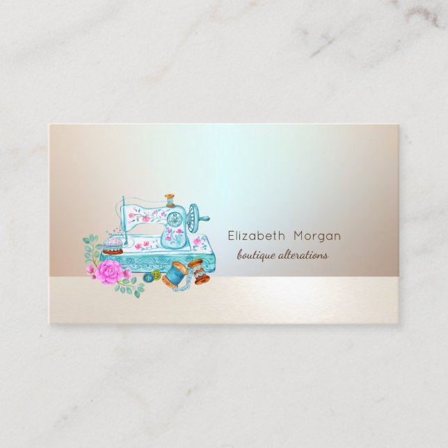Carte De Visite Machine à coudre élégante professionnelle bleue lu (Devant)