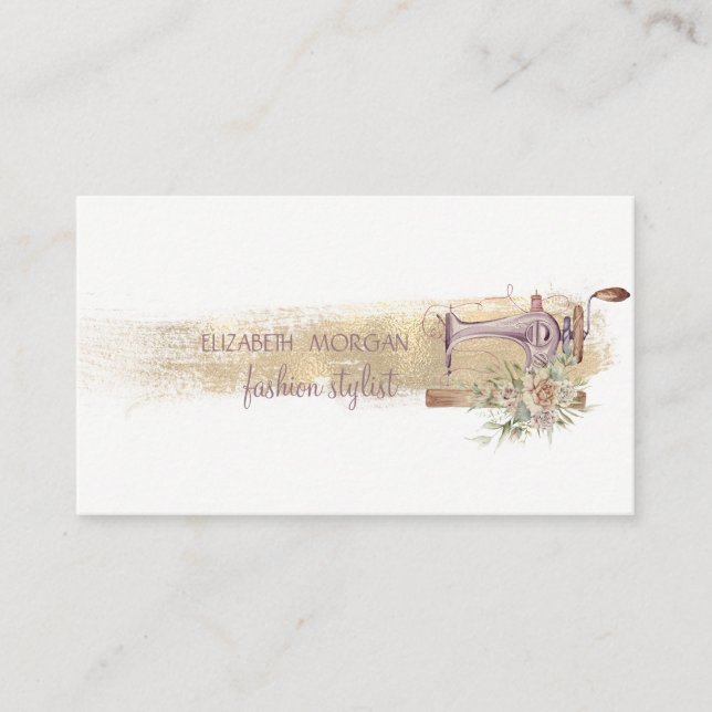 Carte De Visite Machine à coudre Faux pinceau en feuille d'or,Blan (Devant)
