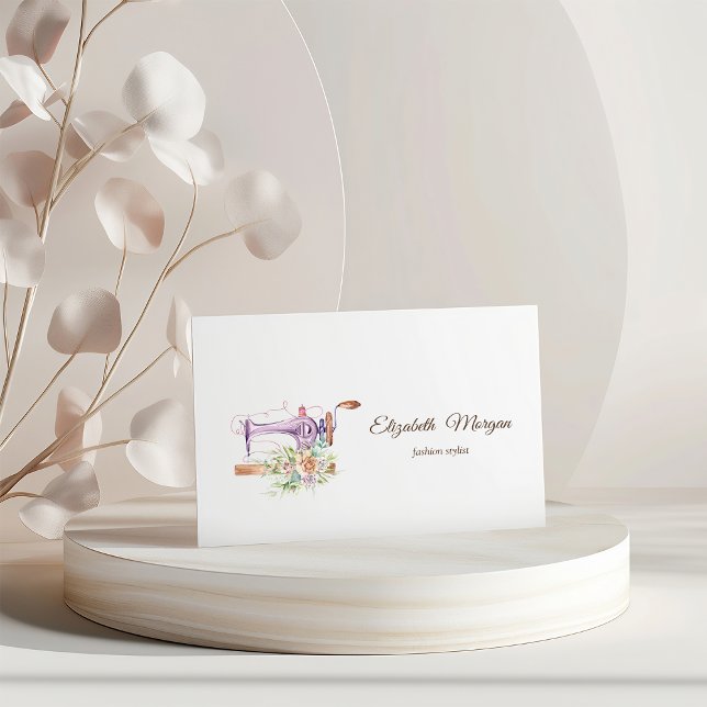 Carte De Visite Machine à coudre florale à l'aquarelle simple (Créateur téléchargé)