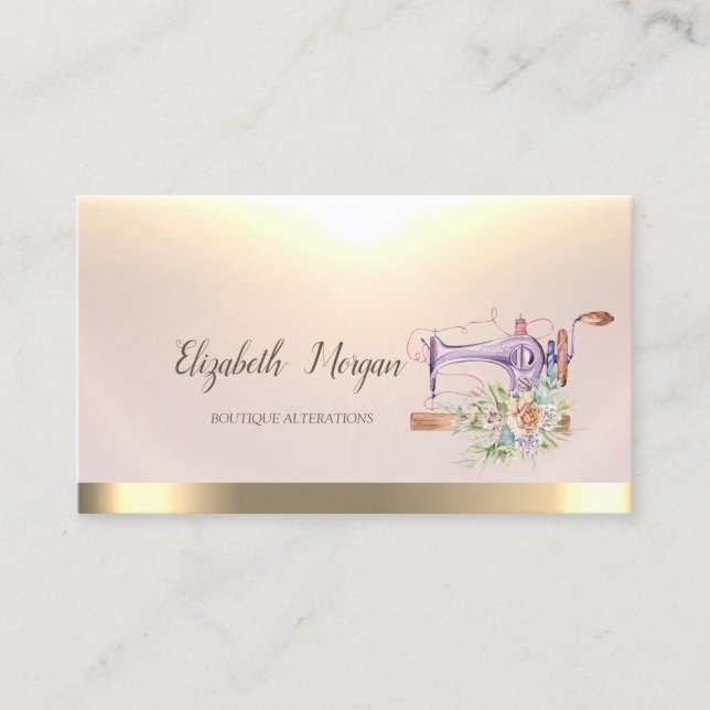 Carte De Visite Machine à coudre florale aquarelle (Devant)