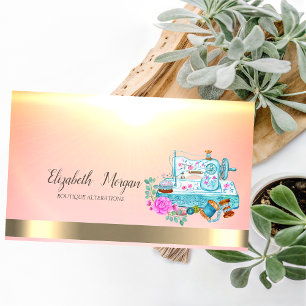 Carte De Visite Machine à coudre florale bleu aquarelle avec rayur