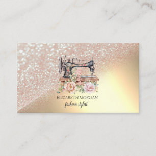 Carte De Visite Machine à coudre florale vintage bokeh pailleté