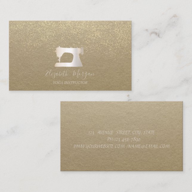Carte De Visite Machine à coudre Kraft rustique Confetti or (Devant / Derrière)