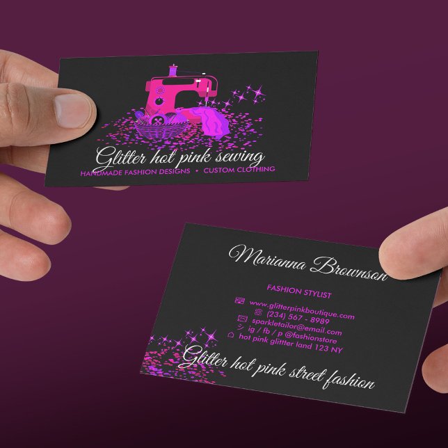Carte De Visite Machine à coudre Patchwork Noir Rose Couturière Ta (Pink Black Quilt Sewing Machine Seamstress Tailor Business Card)