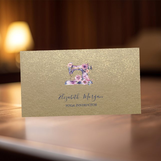 Carte De Visite Machine à coudre Rustic Kraft, Lotus, Confetti Dor (Créateur téléchargé)