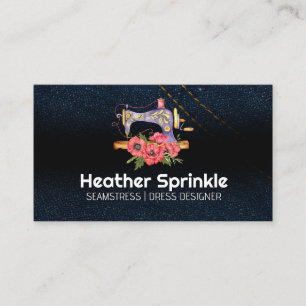 Carte De Visite Machine à coudre vintage   Rose   Jean Fabric