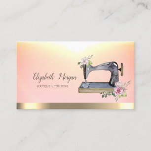 Carte De Visite Machine à coudre Watercolor Chic Fleur Rayure doré