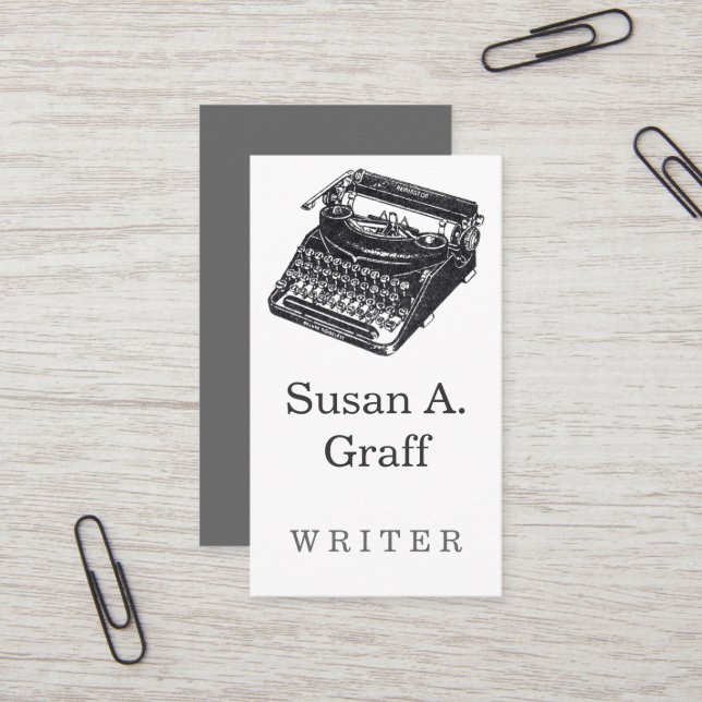 Carte De Visite Machine à écrire de luxe sans bruit (Devant/Arrière en situation)