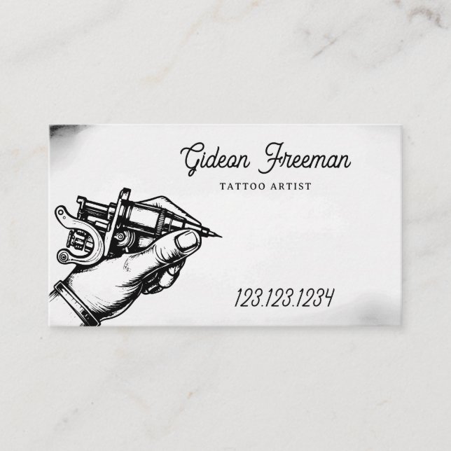 Carte De Visite Machine de tatouage et main noire et blanche vinta (Devant)