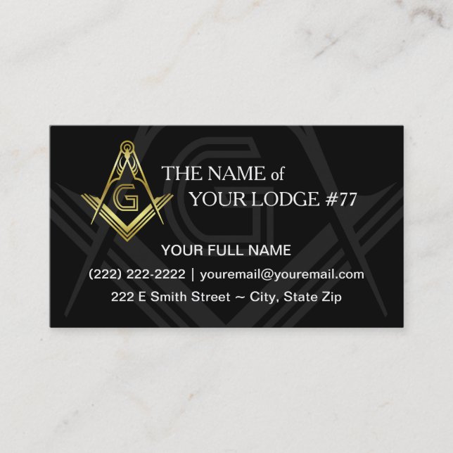 Carte de visite maçonnique | Freemason noir et or (Devant)