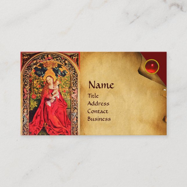 Carte De Visite MADONNA DU PARCHEMENT ROSE BOWER, Ruby Rouge Gem (Devant)