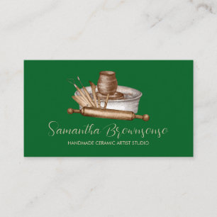 Carte De Visite Magasin d'artisanat vert poterie céramique argile
