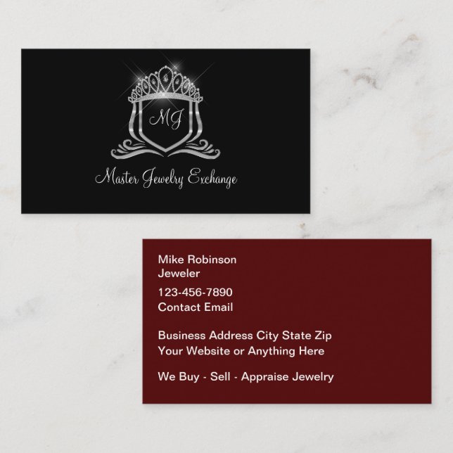 Carte De Visite Magasin de bijoux à monogramme chic (Devant / Derrière)