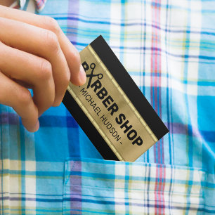 Carte De Visite Magasin de coiffeur élégant Black & Gold