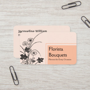 Carte De Visite Magasin de fleurs chic floral pêche noire