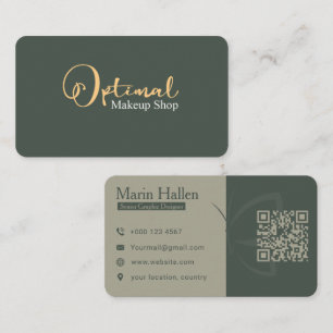 Carte De Visite Magasin de Maquillage Élégant Vert Sauge et Or