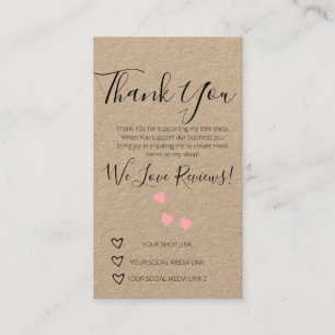 Carte De Visite Magasin de remerciment pour petites entreprises Cœ