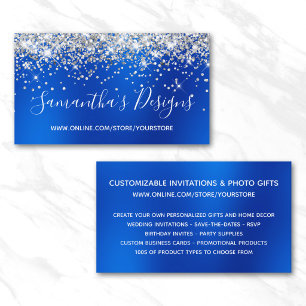 Carte De Visite Magasin en ligne Blur Bleu Royal Pailleté Argent
