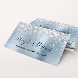 Carte De Visite Magasin en ligne de paillettes argentées bleu clai