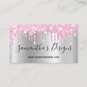 Carte De Visite Magasin en ligne Glitter Rose Pâle Dégradé Argent