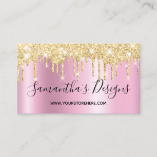 Carte De Visite Magasin en ligne Gold Glitter Drips Pink Shimmer
