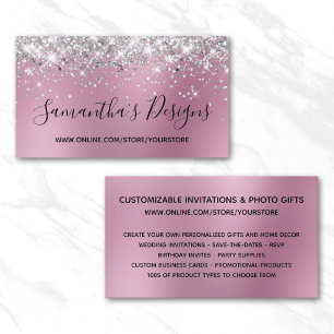 Carte De Visite Magasin en ligne Paillettes Argent Rose Clair Flou