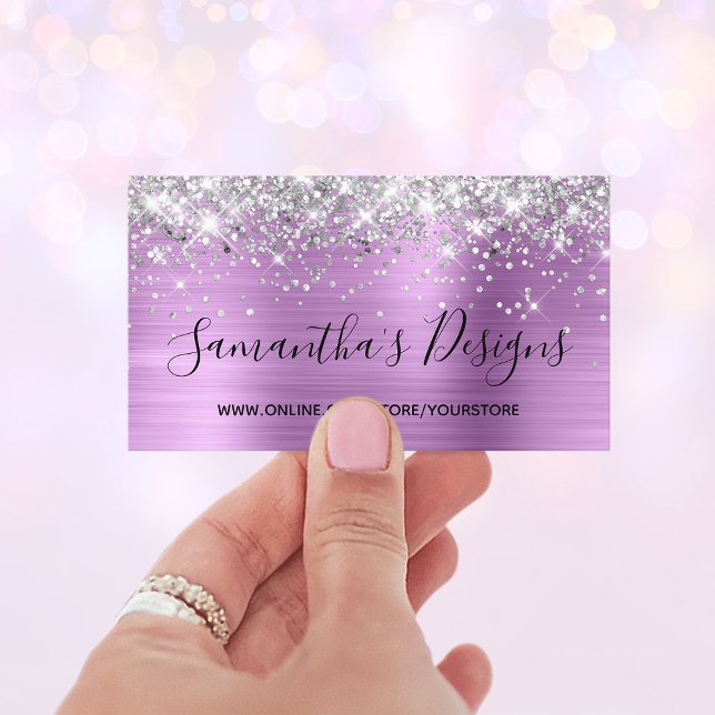 Carte De Visite Magasin en ligne Silver Parties scintillant Lavend (Silver Glitter Lavender Foil Online Store Business Card)