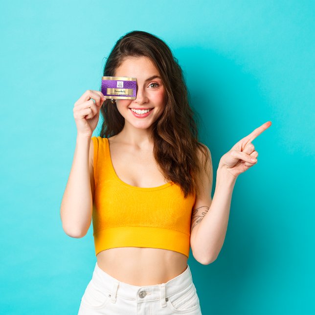 Carte De Visite Magasiner CODE QR Logo rose métallique (Shop QR CODE Logo Metallic Pink Business Card)