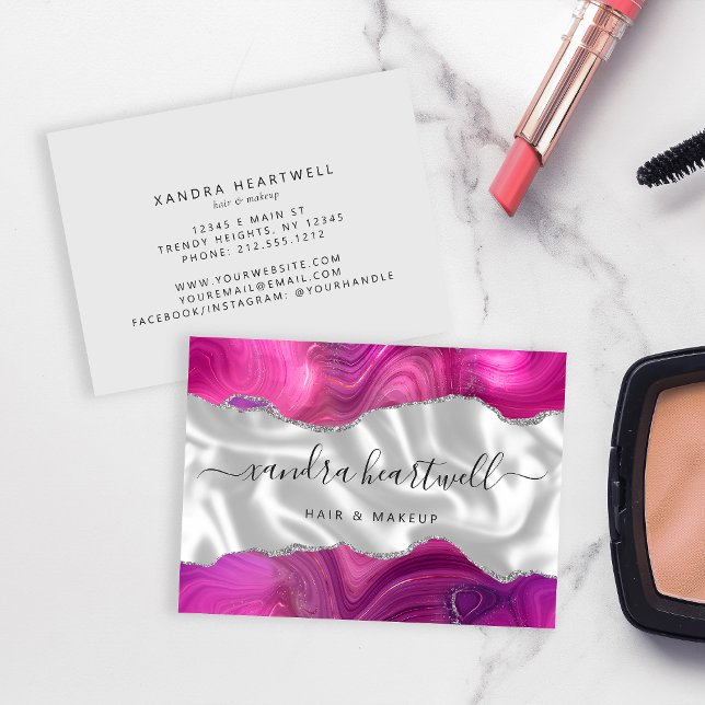 Carte De Visite Magenta Agate Parties scintillant Argent Luxe (Créateur téléchargé)