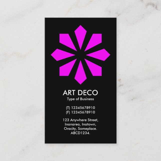 Carte De Visite Magenta Art Deco Flower Star - Noir (Devant)